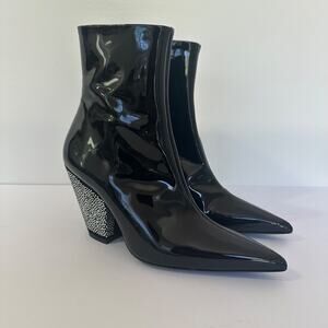 Simon Miller Womens Patent Leather Pointed Toe Boots Size 37 Witchy Gothic Black